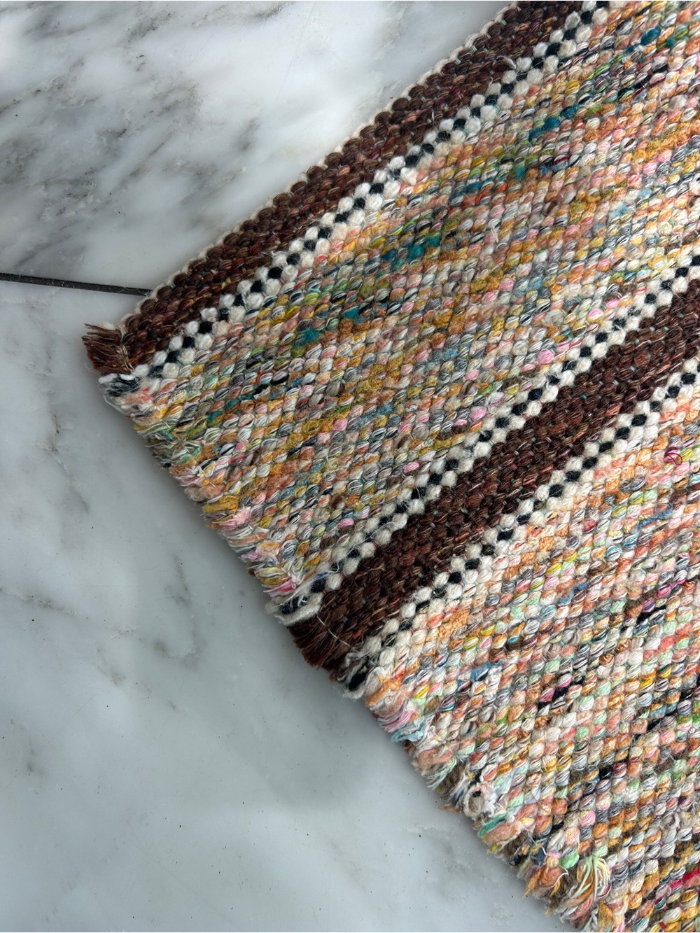 Vintage Colorful Wool Striped Throw Rag Rug Door Mat 3’ x 2’ Brown